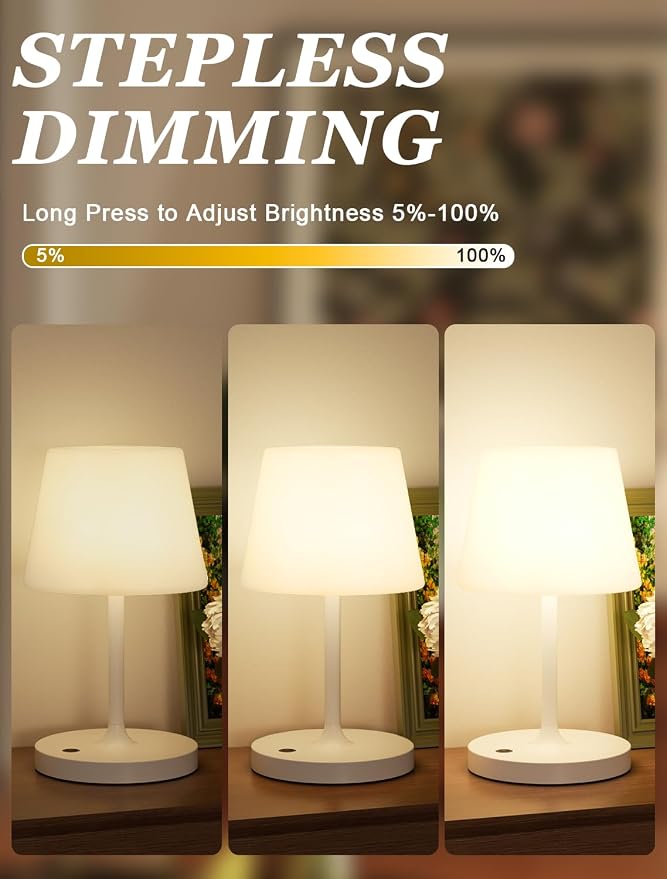 Kakanuo White Cordless Shower Lamp Waterproof, Rechargeable Table Lamp - Image 2