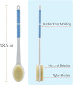 Shower Brush with Soft and Stiff Bristles, 18.5" Long Handle Dual-Sided Back - Image 3