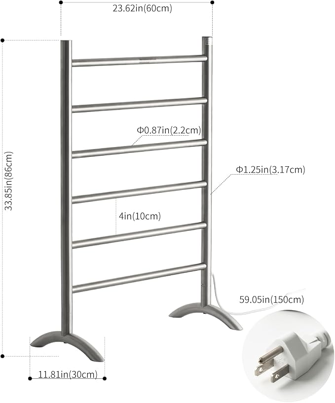 Freestanding Towel Warmer 6 Bars Plug-in Option 3 Working Modes - Image 9