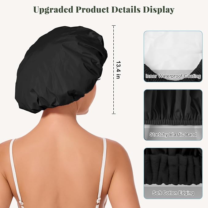 Shower Cap for Women Waterproof Reusable, Large Shower Cap Non-Slip - Image 2