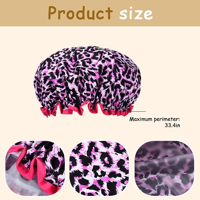 Womens Pink Leopard Print Shower Caps - Image 2