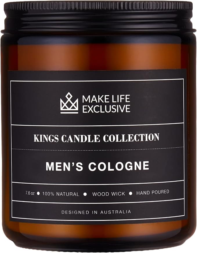 Scented Candles for Men | Men's Cologne, Amber Sandalwood Scent | Wooden Wick by MakeLifeExclusive