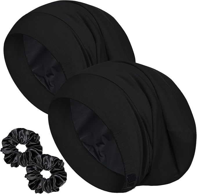 Sleep Cap Bonnet for Sleeping, Adjustable Cooling Ice Silk Lined Hair Bonnets by ROYBENS