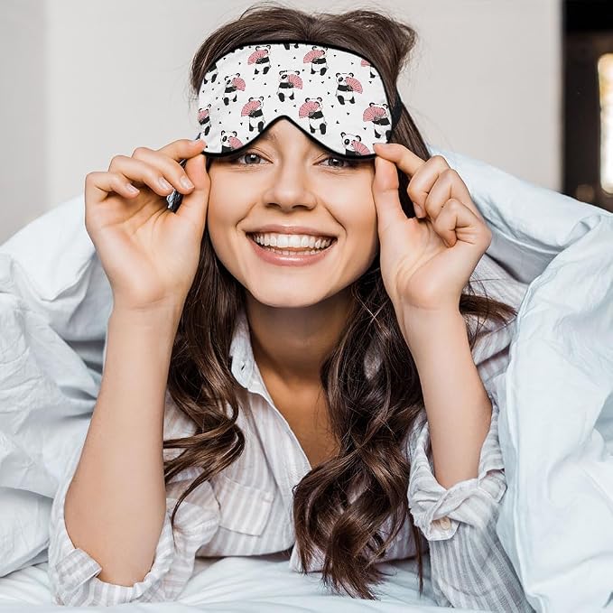 Cute Panda Bears Silk Eye Mask Sleep Mask Dandelion Pink Flower Cute Cartoon - Image 5