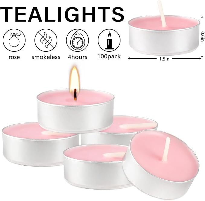Pink Rose Scented Tealight Candles -Giant 100 Pack Votive Candles Bulk - Image 3