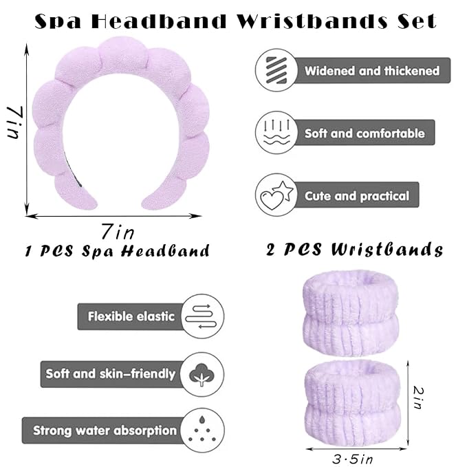 Spa Headbands for Washing Face Wristband Set Sponge Makeup Skincare Headband - Image 2