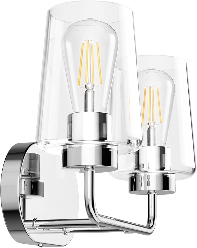 Tipace Chrome Vintage Bathroom Vanity Light, 2 Lights Modern Stainless Steel - Image 8