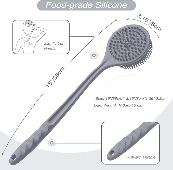 Manmihealth Silicone Back Scrubber & Bath Glove & Face Brush Set, - Image 2