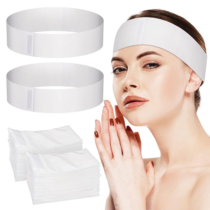 Noverlife 100PCS Disposable Spa Facial Headbands, Elastic Headband Wrap - Image 9