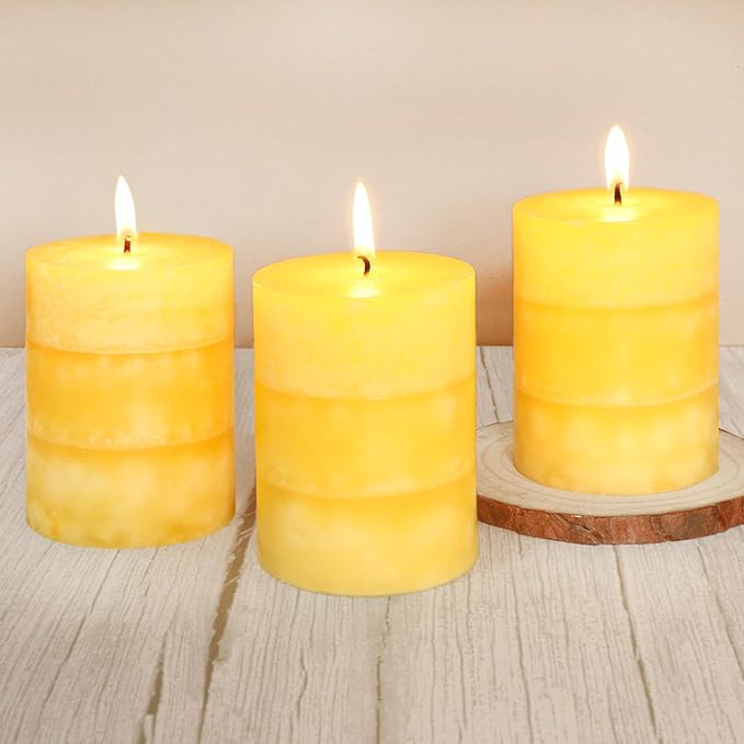 Yellow Pillar Candles 3x4 Inch Hand-Poured Lemon Scented Candles Lemongrass - Image 7