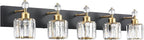 PRESDE 5-Light Crystal Bathroom Vanity Light, Modern Black and Gold Wall Sconce by HOME