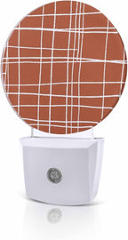Night Lights Auto Sensor Orange Checked Plaid Night Light Minimalist Grid Lines by Home+L6