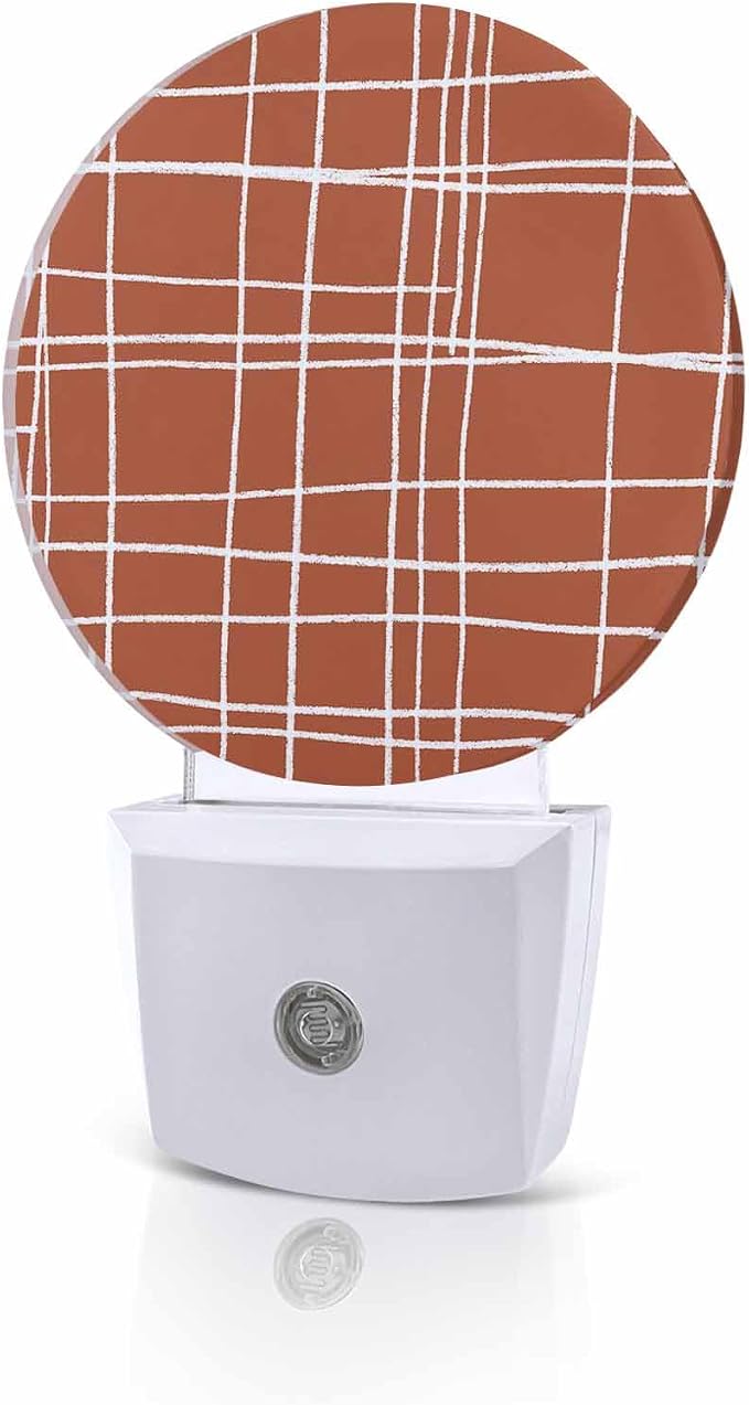 Night Lights Auto Sensor Orange Checked Plaid Night Light Minimalist Grid Lines by Home+L6