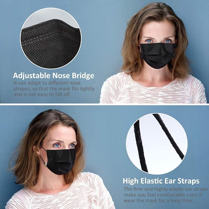 LEMENT 500pcs Disposable Black Mask, 3-Ply Face Masks - Image 6