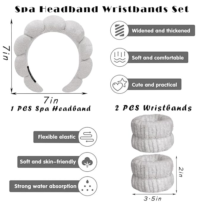 Spa Headbands for Washing Face Wristband Set Sponge Makeup Skincare Headband - Image 2