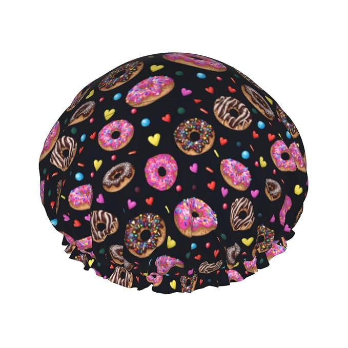Doughnut Donuts Shower Cap For Women Reusable Waterproof Double Layers Bath Cap by YUZEKABZ