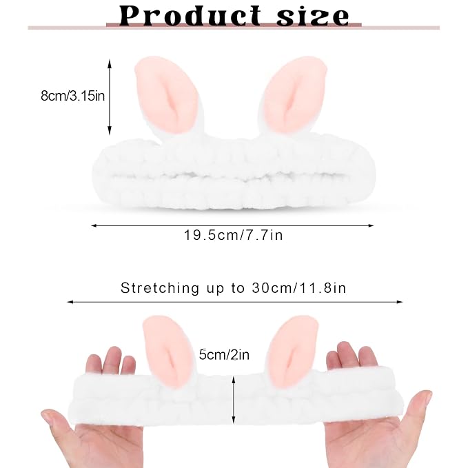 Cute White Rabbit Ears Headband Frog Eye Elastic to Wash Face - Image 2