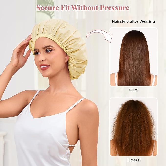 Shower Cap for Women Waterproof Reusable, Large Shower Cap Non-Slip - Image 4