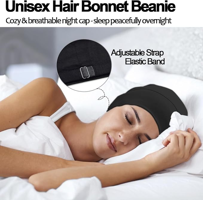 Sleep Cap Bonnet for Sleeping Black Women, Adjustable Cooling Ice Silk Lined - Image 5