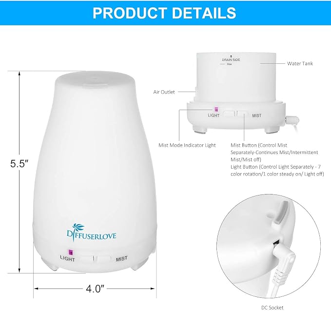 Diffuserlove 2 Pack 200ml Essential Oil Diffuser Ultrasonic Aromatherapy - Image 7