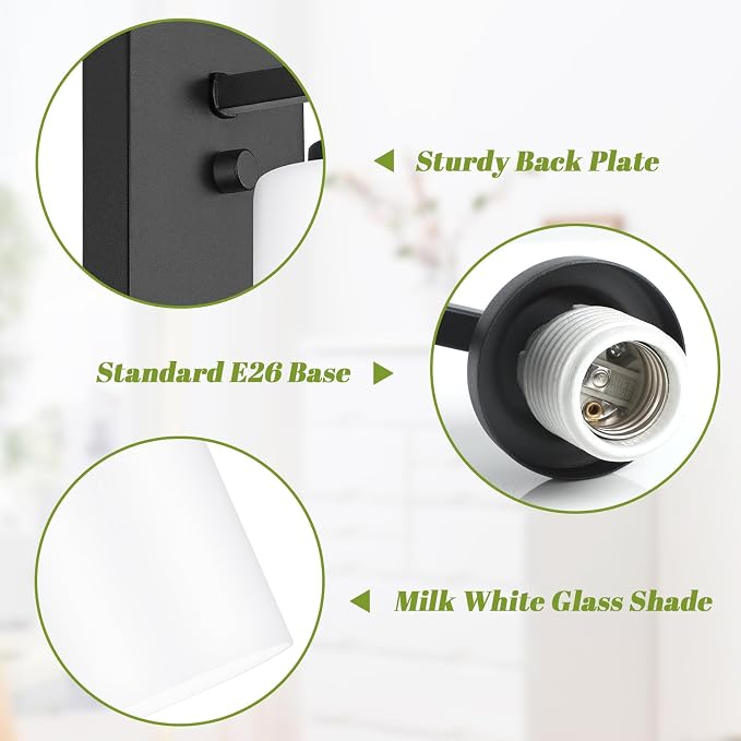 Set of 2 Wall Sconces for Bathroom, Modern Vanity Light Fixtures, Matte Black - Image 4