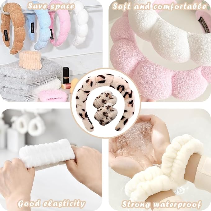 Tetizo Spa Headbands for Washing Face Wristband Set Sponge Makeup Skincare - Image 5