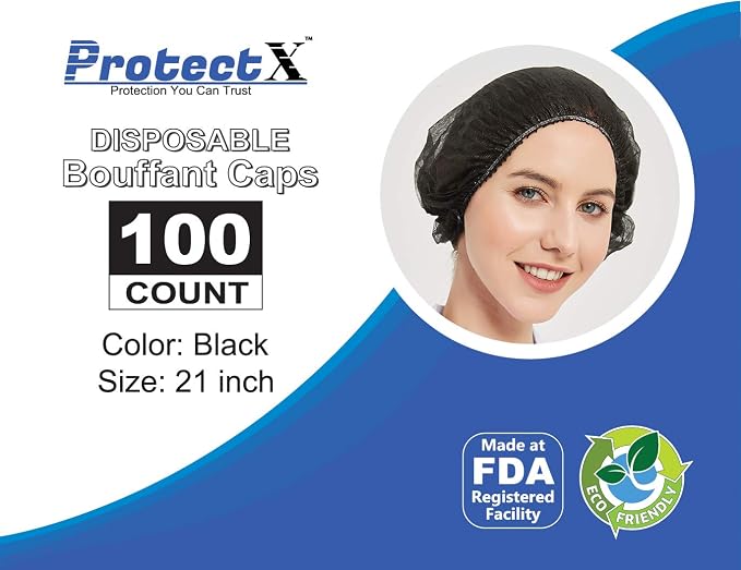 ProtectX 100-Pack Black Disposable Hair Nets, Elastic Head Cover, Bouffant Caps - Image 4
