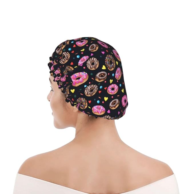Doughnut Donuts Shower Cap For Women Reusable Waterproof Double Layers Bath Cap - Image 7