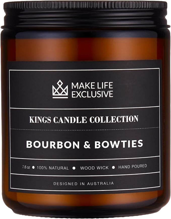 Scented Candles for Men | Bourbon Scented & Bowties | Wooden Wick, Long Lasting by MakeLifeExclusive
