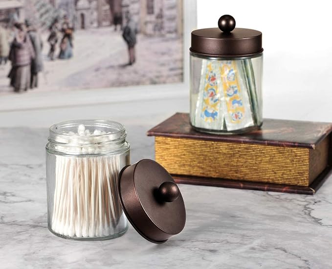Amolliar 6Pc Apothecary Jars Bathroom Vanity Organizer- Rustic Farmhouse Decor - Image 3