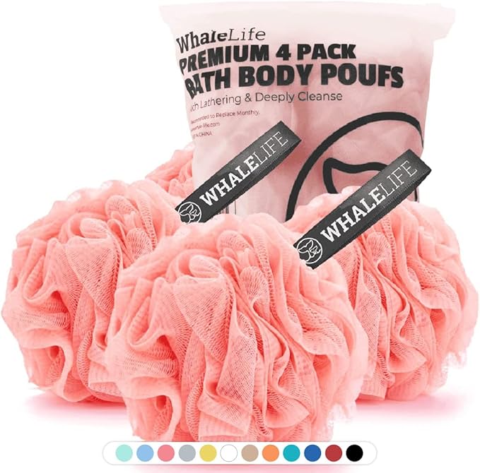 Loofah Sponge Bath Sponge for Women Men 4 Pack by WhaleLife