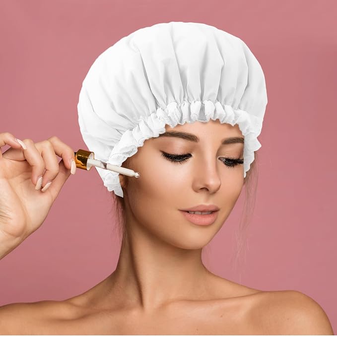 Reusable Shower Caps for Women, Terry Cloth Lined Shower Cap Double Layer - Image 5