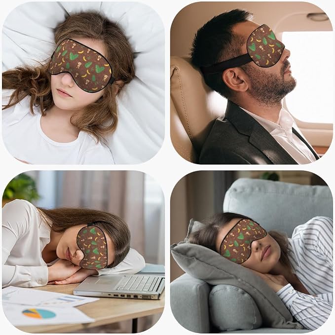 Cute Monkey Silk Sleep Mask, Adjustable Elastic Strap, Animal Banana Palm Leaf - Image 5