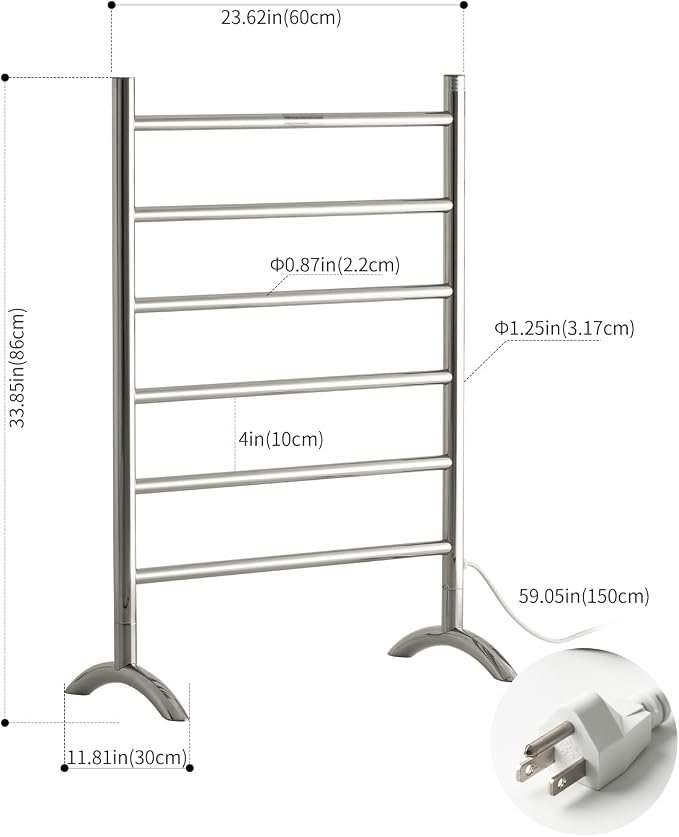 Freestanding Towel Warmer 6 Bars Plug-in Option 3 Working Modes - Image 8