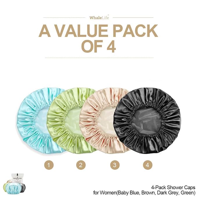 Shower Cap for Women Reusable Extra Large Shower Caps for Men Satin Double - Image 2