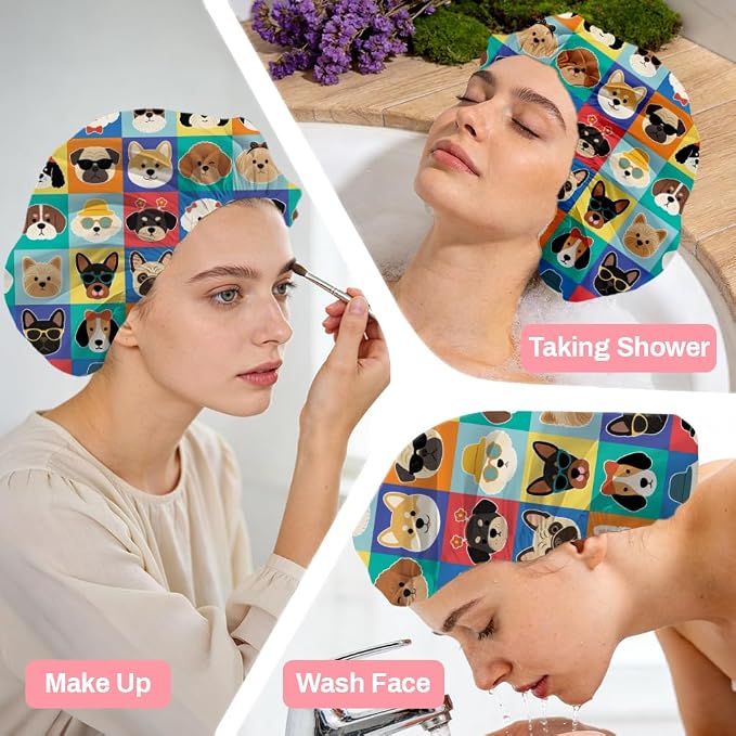 Funny Dog Reusable Shower Cap Cute Double Layer Waterproof Shower Caps Large - Image 6