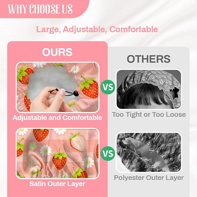 Strawberries Reusable Shower Cap Cute Fruit Double Layer Waterproof Shower Caps - Image 4