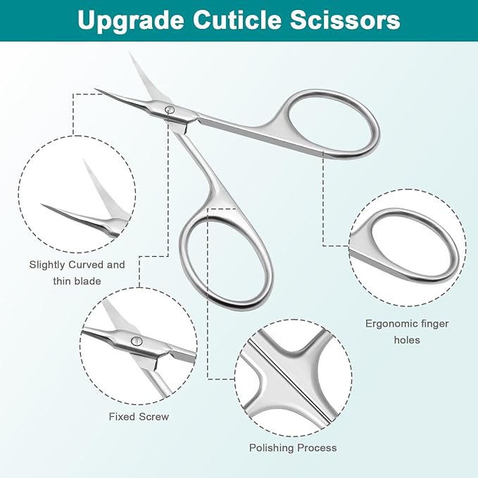 Lermende Cuticle Scissors Extra Fine Curved, Portable Stainless Steel Manicure - Image 2