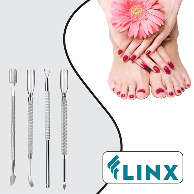 FLINX Metal Cuticle Pusher Tool 4 Pcs Nail Manicure Tools Nail Tᴏols - Image 5