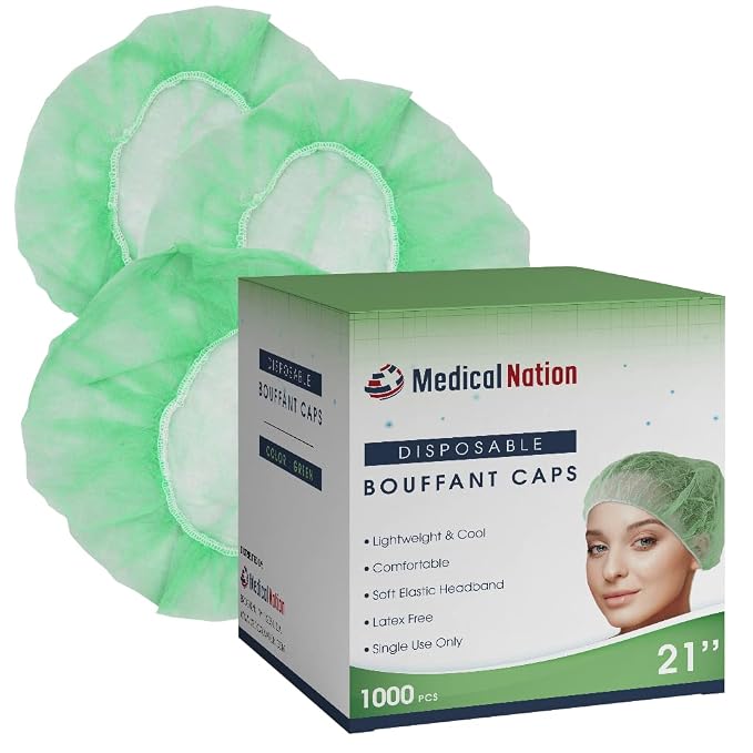 Medical Nation 21" Disposable Bouffant Caps Hair Net | CASE OF 1000, by MEDICALNATION