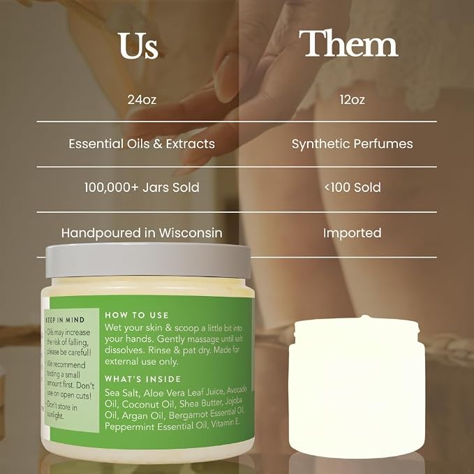 Bare Botanics Bergamot Mint Body Scrub 24oz | Made in Madison, WI | All Natural - Image 7