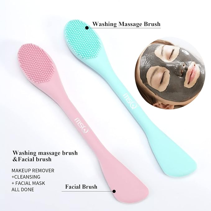MSQ Silicone Face Mask Brush, Soft Facial Cleansing Scrubber, 2 Pack Double-End - Image 2