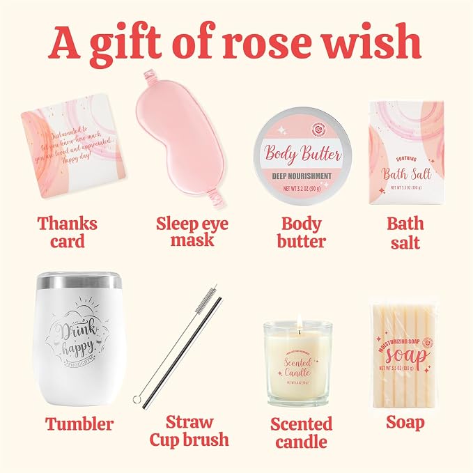 Gifts for Women Bath & Body Rose Spa Gift Sets for Birthday, Self Care Kit for - Image 2