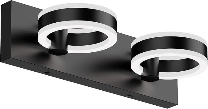 LED Bathroom Light Fixtures, 15inch Black Vanity Lights, Modern 2 Light Acrylic by PHIXART