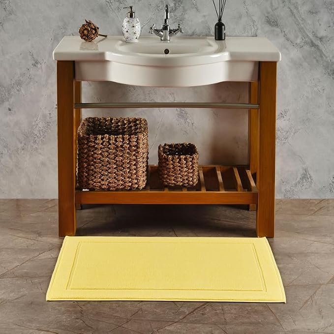 Hawmam Linen Yellow Bath Mats, 21 x 34 inches, Banded Design, Highly Absorbent - Image 2
