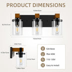 3-Light Farmhouse Bathroom Light Fixtures, Rustic Sconces Wall Lighting - Image 2