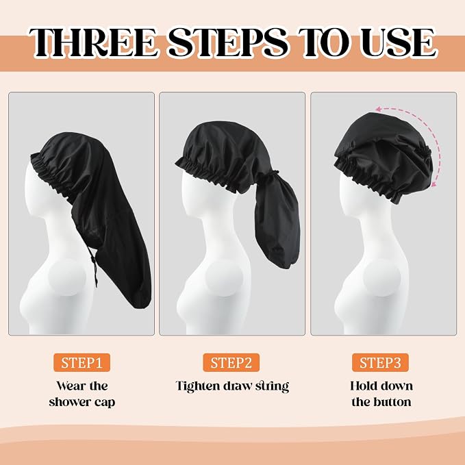 2 Pcs Large Shower Cap for Braids, Extra Long Shower Cap for Women Long Hair & - Image 4