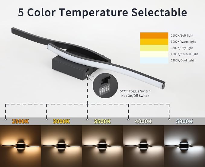 Joossnwell Vanity Light for Bathroom Lighting Fixtures Over Mirror Black - Image 2