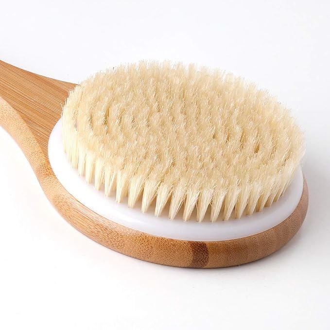 Body Brush Dry Brushing Back Scrubber Shower Bath Brush Bamboo Wood Long Handle - Image 2