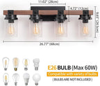 4-Lights Farmhouse Bathroom Vanity Light, Rustic Wood Bathroom Light Fixtures - Image 5